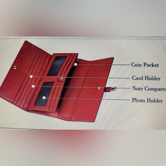 Women Callaghan tri-fold cowhide split leather wine red and creamy white clutch - Picture 9 of 12